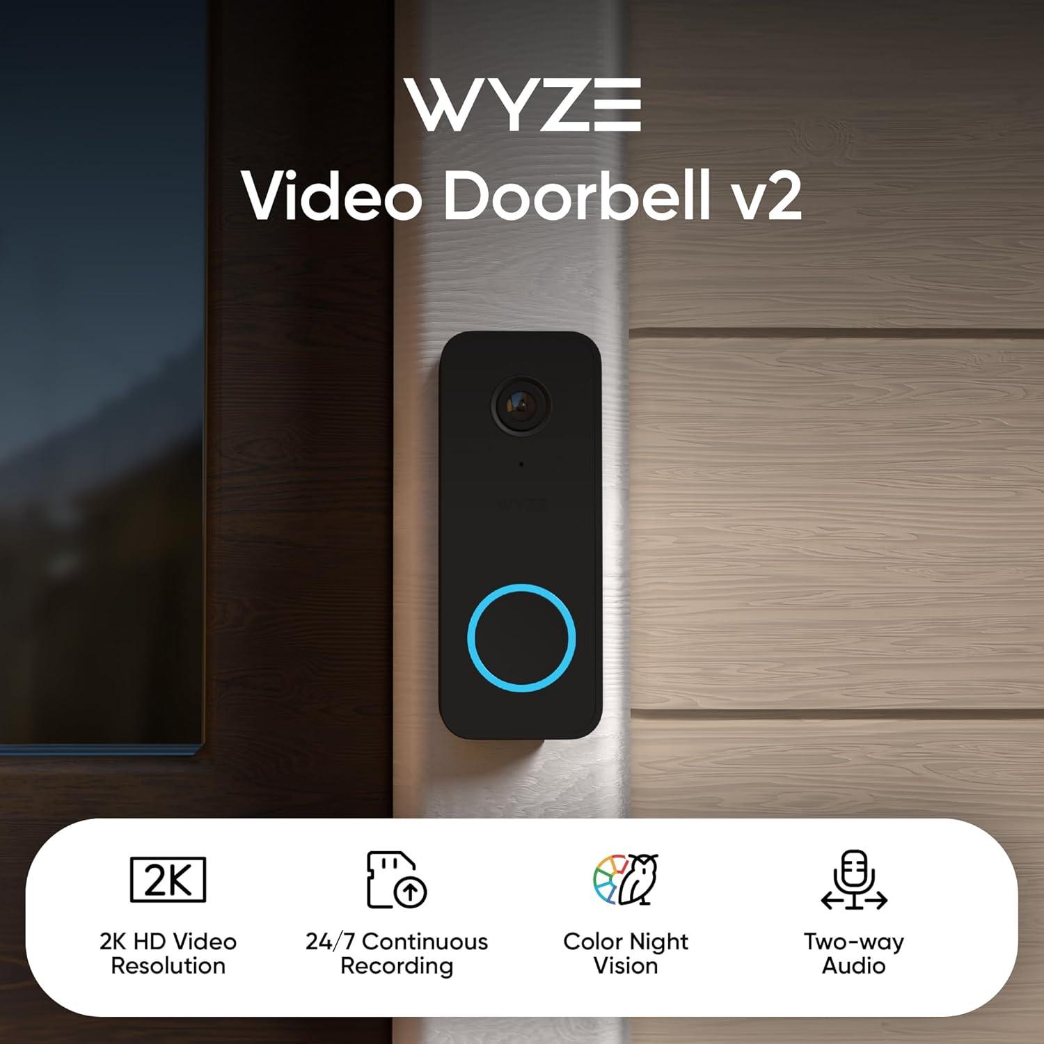 imageWYZE Wired Doorbell Camera v2existing doorbell Wiring Required 2K Security Video Doorbell Color Night Vision 2Way Audio Package Monitor Works with Alexa amp Google Assistant Free Expert SetupDoorbell v2