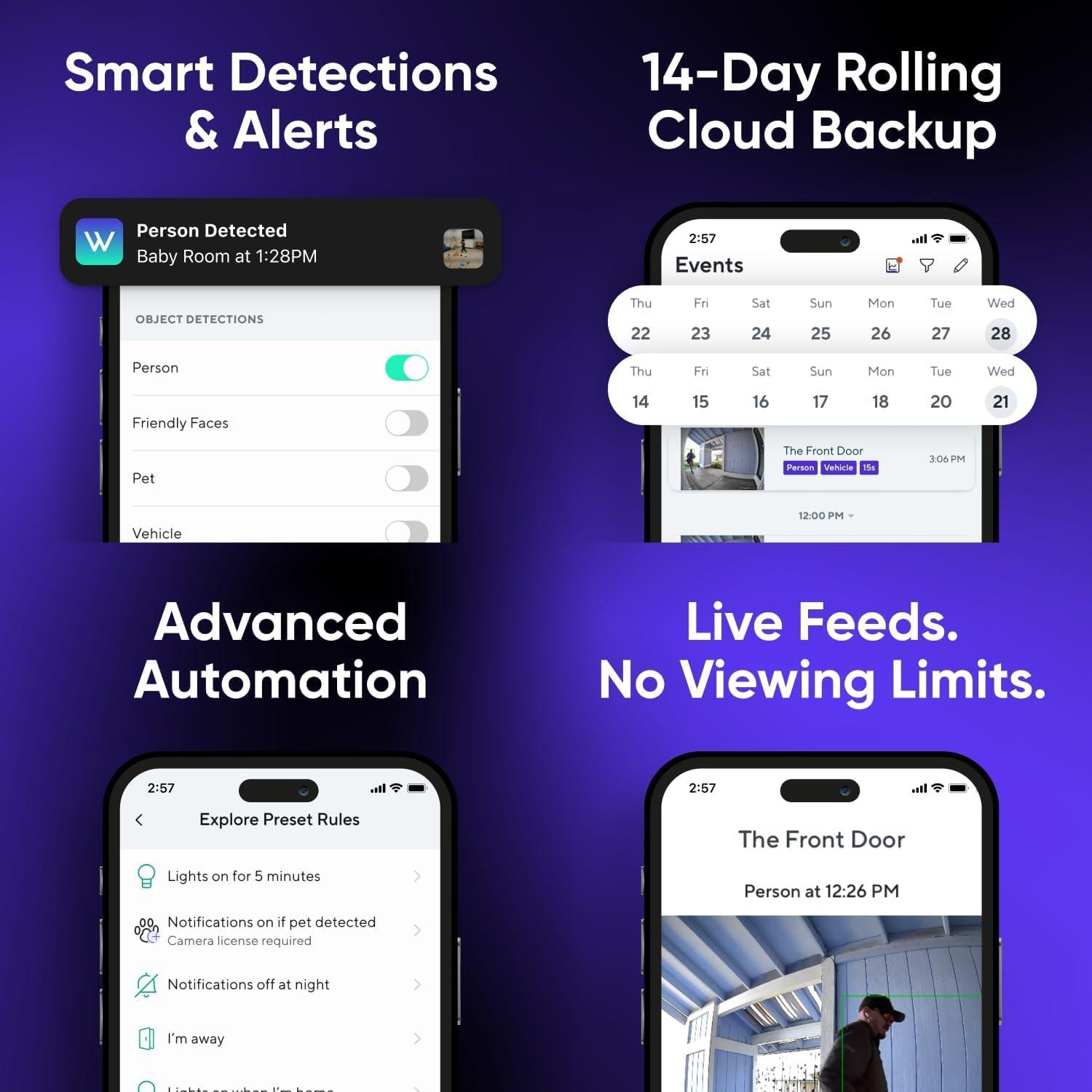 imageWyze Security Plan Cam Plus 1 Camera 1 Month Subscription AI features Smart Detection for Person Pet Package Vehicle and Glass Break Security Surveillance and Monitoring Rolling 14 Days Event Video Recording Activation Required Cancel Anytime1 Month 1 Camera