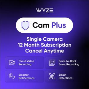 Wyze Security Plan – Cam Plus | 1 Camera | 1 Month Subscription. AI features | Smart Detection for Person, Pet, Package, Vehicle and Glass Break | Security Surveillance and Monitoring | Rolling 14 Days Event Video Recording | Activation Required | Cancel Anytime(12 Months  1 Camera)