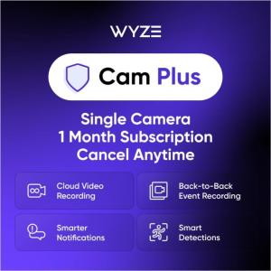 Wyze Security Plan – Cam Plus | 1 Camera | 1 Month Subscription. AI features | Smart Detection for Person, Pet, Package, Vehicle and Glass Break | Security Surveillance and Monitoring | Rolling 14 Days Event Video Recording | Activation Required | Cancel Anytime(1 Month  1 Camera)