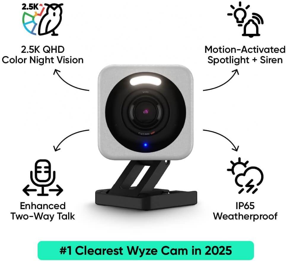 imageWYZE Cam v4 Latest Model 25K AI Security Camera IndoorOutdoor Cameras for Home Security Baby Monitor amp Pet Camera Vibrant Color Night Vision No Subscription Required Free Expert HelpGrey