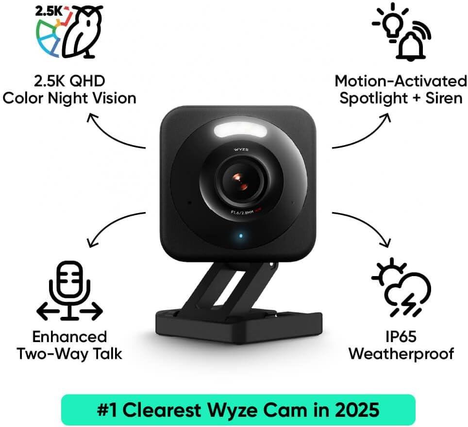 imageWYZE Cam v4 Latest Model 25K AI Security Camera IndoorOutdoor Cameras for Home Security Baby Monitor amp Pet Camera Vibrant Color Night Vision No Subscription Required Free Expert HelpBlack