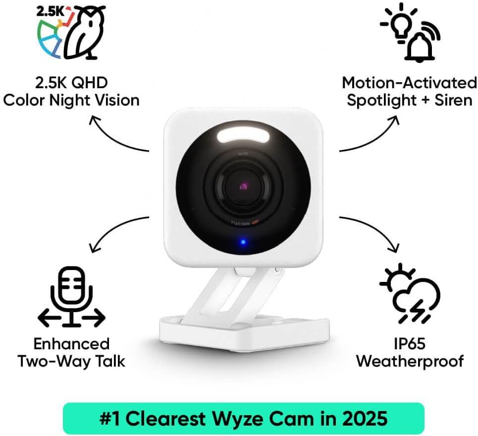 imageWYZE Cam v4 Latest Model 25K AI Security Camera IndoorOutdoor Cameras for Home Security Baby Monitor amp Pet Camera Vibrant Color Night Vision No Subscription Required Free Expert HelpWhite