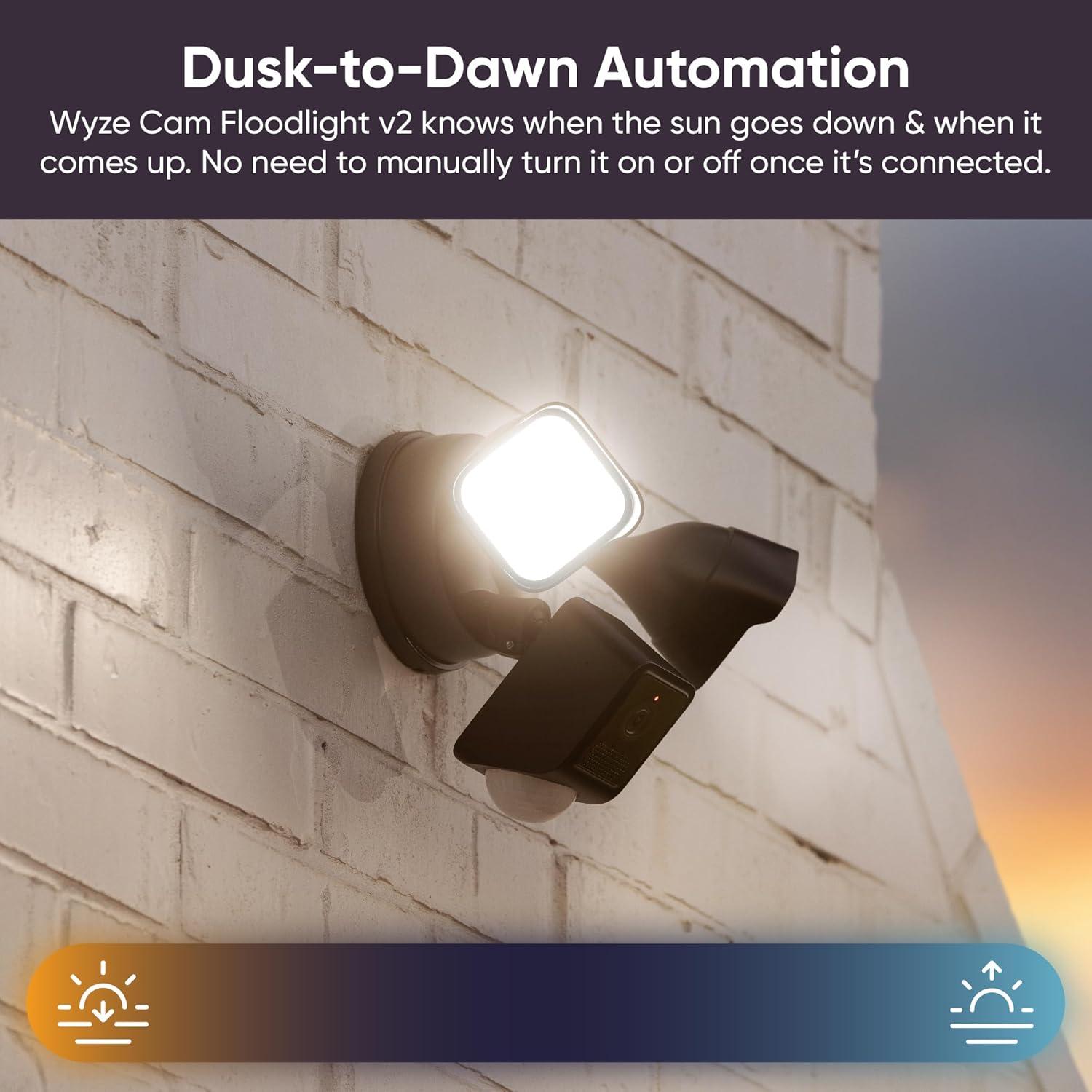 imageWYZE Floodlight Camera v2 Security Camera Outdoor 2K HD with Color Night Vision 2800Lumen LEDs 160 Wide View 105dB Siren Works with Alexa amp Google Assistant Wired Free Expert SupportBlack