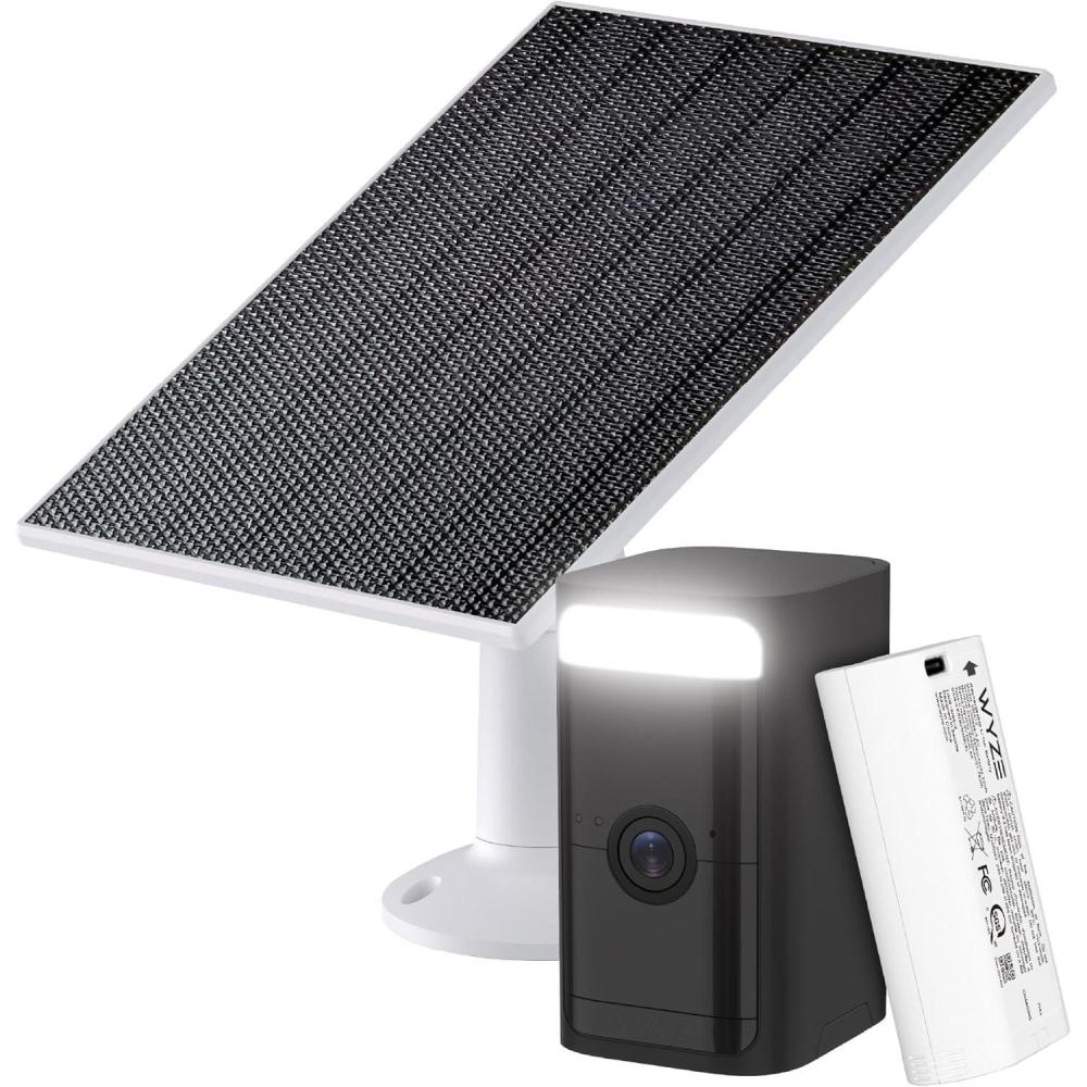 imageWYZE Wireless OutdoorIndoor Battery Security Camera 25K HDR Color Night Vision Motion Detection SpotlightampSiren 2Way Audio AlexaampGoogle Assistant Compatible Solar Panel for Solar ChargingBlack