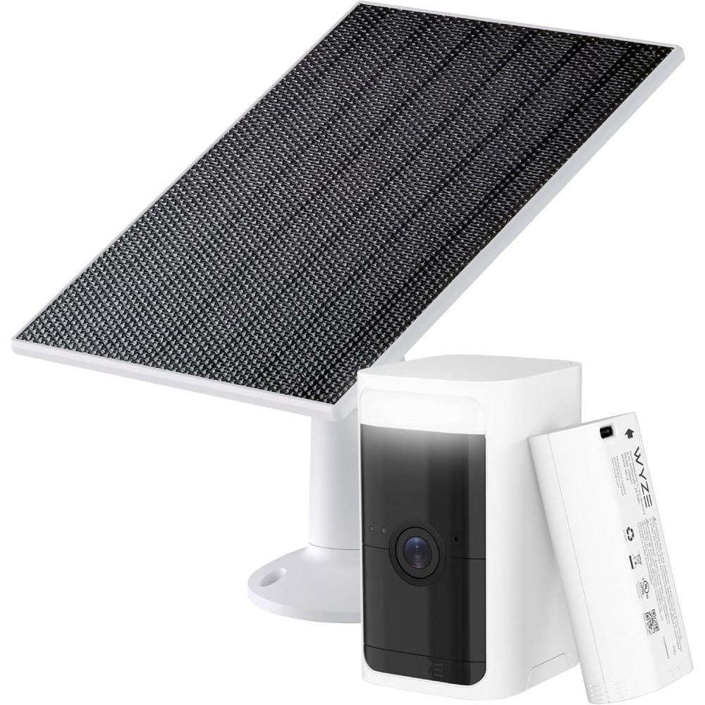 imageWYZE Wireless OutdoorIndoor Battery Security Camera 25K HDR Color Night Vision Motion Detection SpotlightampSiren 2Way Audio AlexaampGoogle Assistant Compatible Solar Panel for Solar ChargingWhite