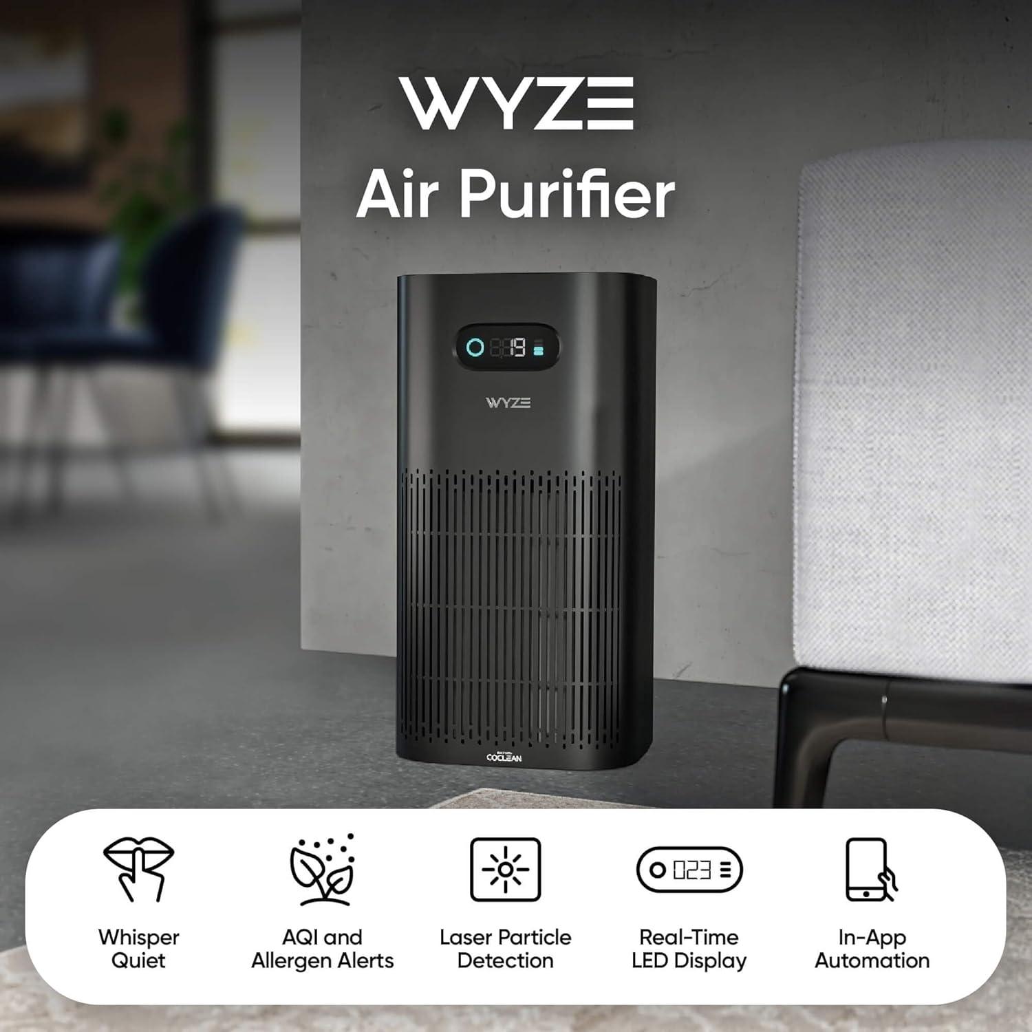 imageWyze Air Purifier with Formaldehyde Filter Premium for Home 21db Quiet HEPA 13 Elimination of common pollutants Remove formaldehyde Odors Smoke Pollen Dust Smart WiFi Alexa Google BlackPremium