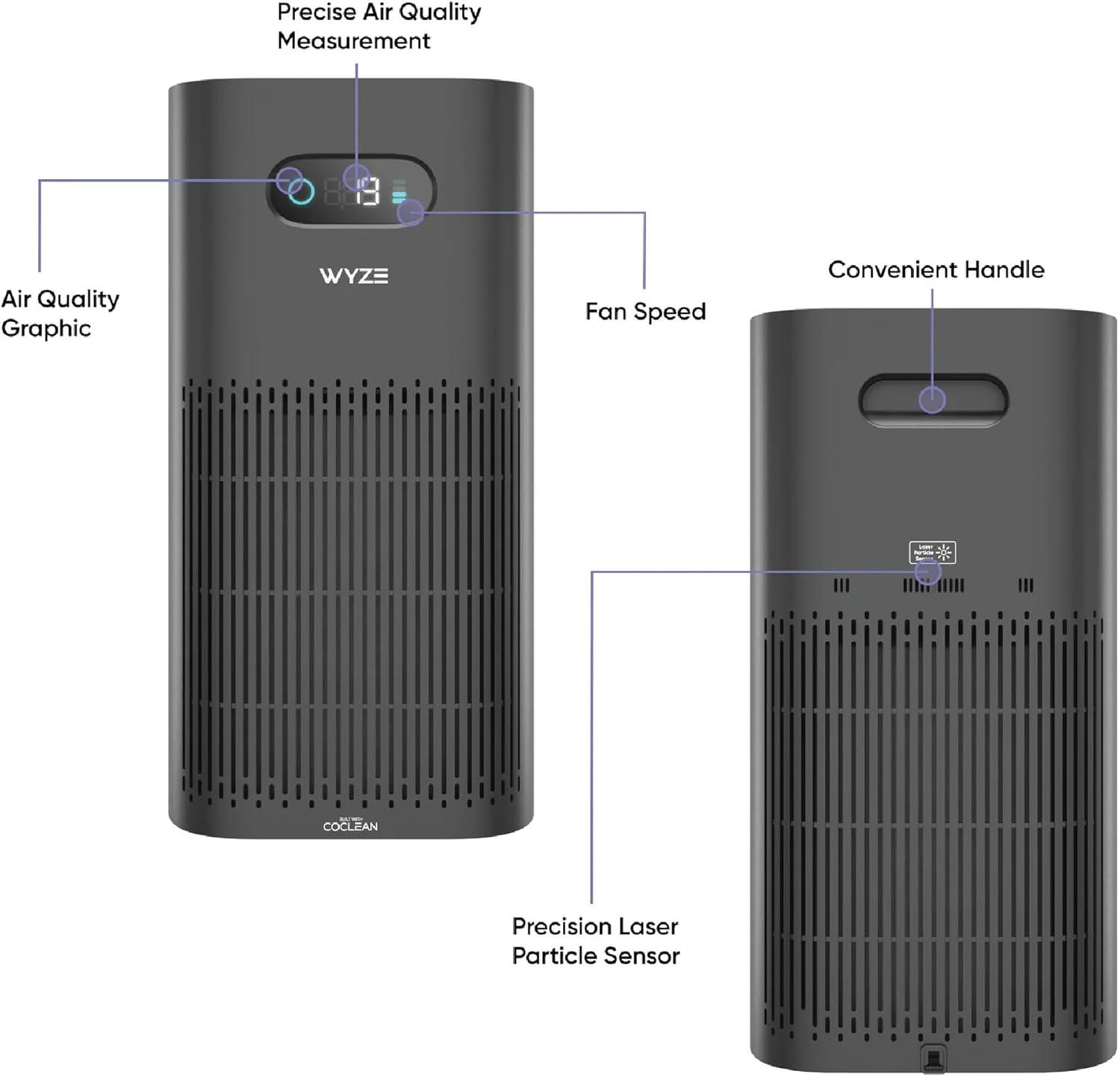 imageWyze Air Purifier with Formaldehyde Filter Premium for Home 21db Quiet HEPA 13 Elimination of common pollutants Remove formaldehyde Odors Smoke Pollen Dust Smart WiFi Alexa Google BlackStandard