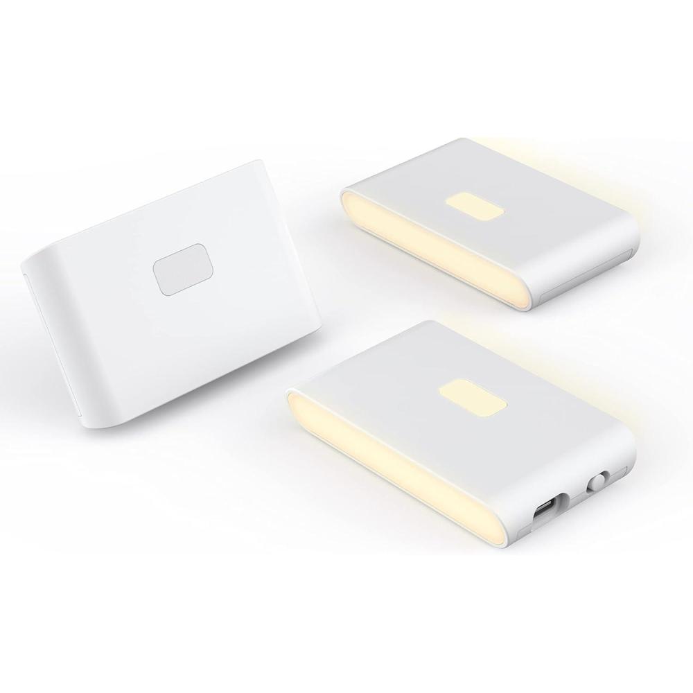 imageWYZE Rechargeable Night Lights with Dusk to Dawn amp Motion Sensors Warm amp Soft White Stair Lights for Bathroom Hallway Linkable Magnetic Mount 3 Pack
