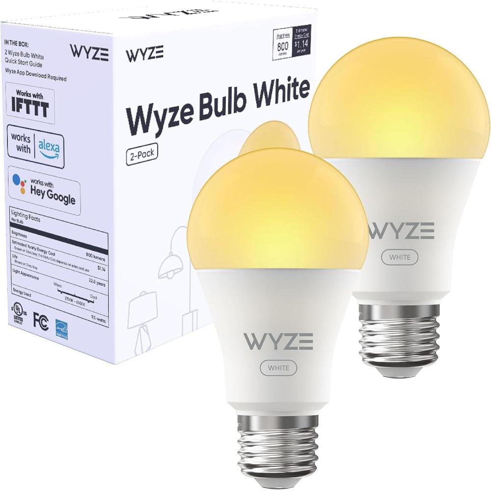 imageWyze Bulb White 800 Lumen 90CRI WiFi TunableWhite A19 Smart Light Bulb Compatible with Alexa and Google Assistant TwoPack