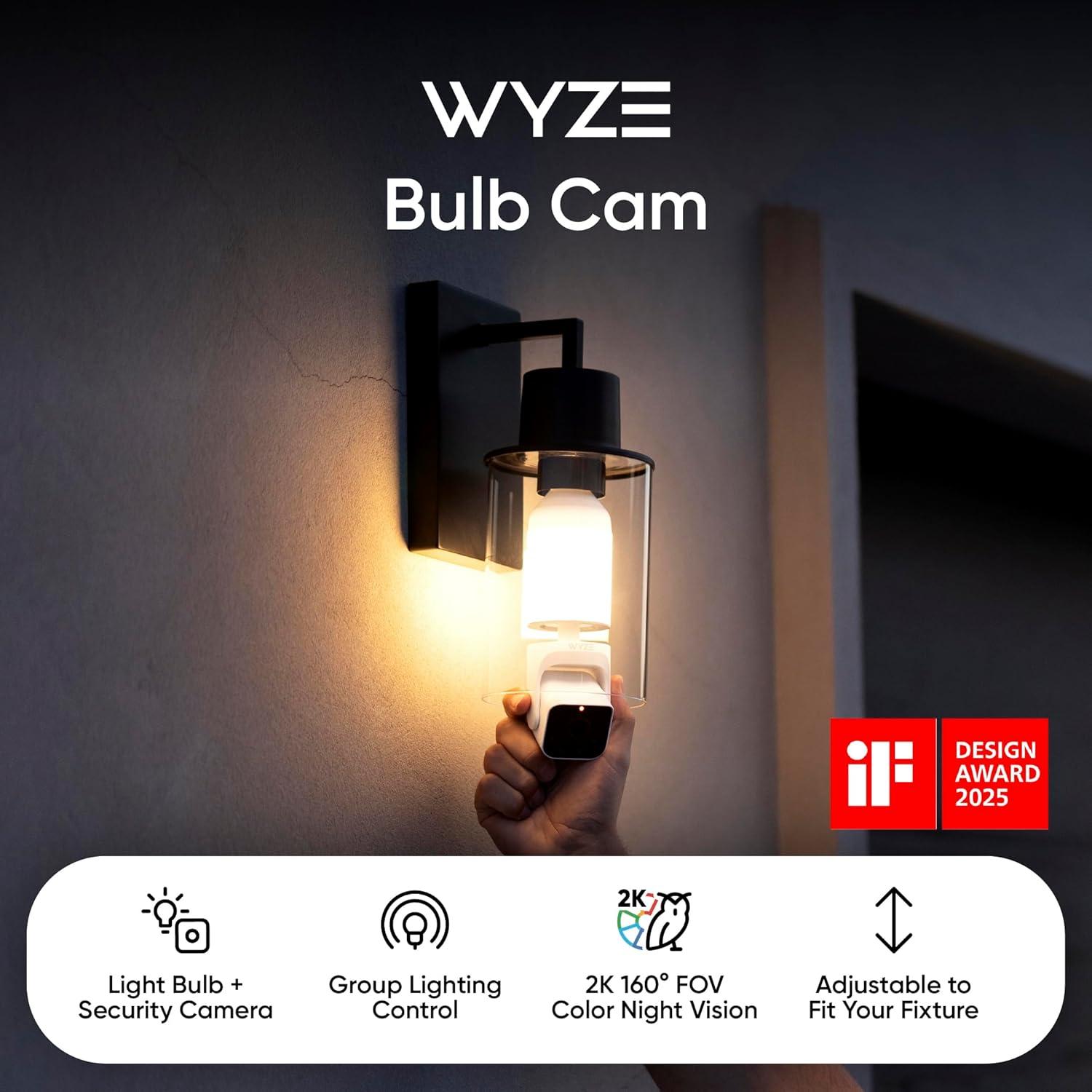 imageWYZE Bulb Cam Security Camera 2K HD Outdoor Light Bulb Camera Color Night Vision Dimmable LED Bulb Motion Detection Siren Alarm Works wAlexaGoogle Assistant 2 Pack2 PACK